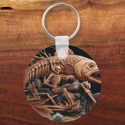 Skeleton reed zijn helikopterfiets over het pad sleutelhanger (Achterkant)