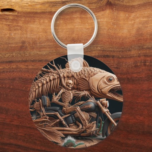 Skeleton reed zijn helikopterfiets over het pad sleutelhanger (Voorkant)