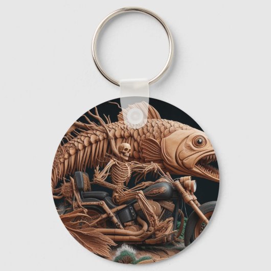 Skeleton reed zijn helikopterfiets over het pad sleutelhanger (Achterkant)