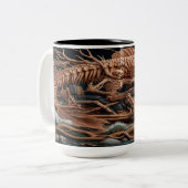 Skeleton reed zijn helikopterfiets over het pad tweekleurige koffiemok (Voorkant links)