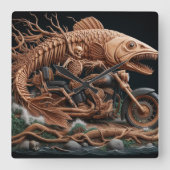 Skeleton reed zijn helikopterfiets over het pad vierkante klok (Voorkant)