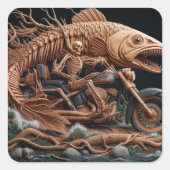 Skeleton reed zijn helikopterfiets over het pad vierkante sticker (Voorkant)