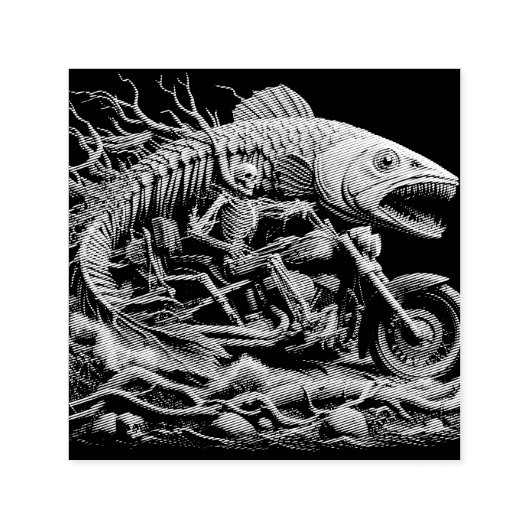 Skeleton reed zijn helikopterfiets over het pad zelfinktende stempel (Design)