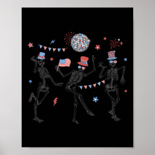 Skeleton Retro 4 juli Amerikaanse vlag Skellies Poster