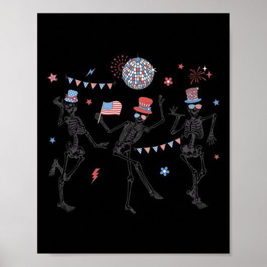 Skeleton Retro 4 juli Amerikaanse vlag Skellies Poster (Voorkant)
