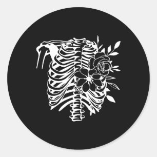 Skeleton Rib Cage Flower Easy Halloween Kostuum 1 Ronde Sticker