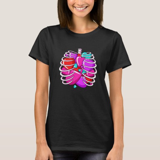 Skeleton Rib Cage Heart Valentijnsdag Cute Love B T-shirt (Voorkant)