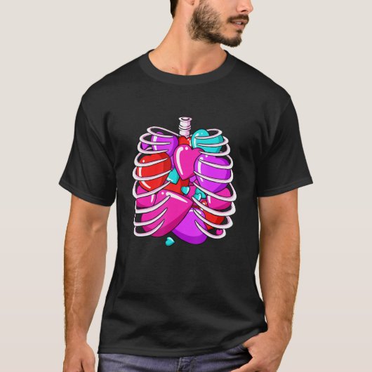 Skeleton Rib Cage Heart Valentijnsdag Cute Love B T-shirt (Voorkant)