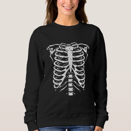 Skeleton Rib Cage Lazy Halloween Costume Gothic Bo Trui (Voorkant)