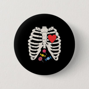 Skeleton Rib Cage Snoep Hart Grappig Xray Hallowee Ronde Button 5,7 Cm
