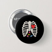 Skeleton Rib Cage Snoep Hart Grappig Xray Hallowee Ronde Button 5,7 Cm (Voorkant /achterkant)