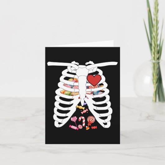 Skeleton Rib Cage X-ray Snoep Grappig Halloween Ko Kaart (Voorkant)