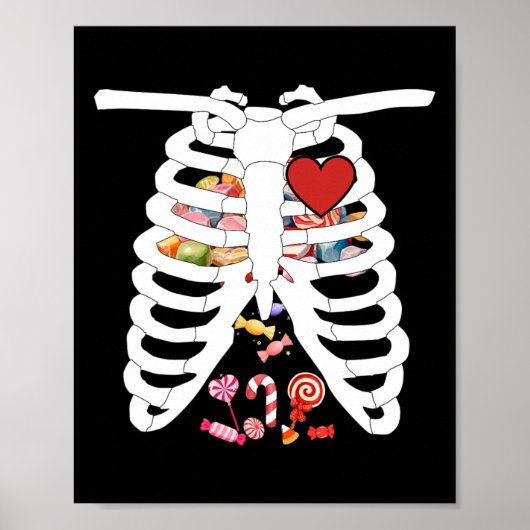 Skeleton Rib Cage X-ray Snoep Grappig Halloween Ko Poster (Voorkant)