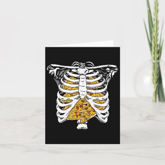 Skeleton rib kooi met pizza's Happy Halloween Day Kaart (Voorkant)