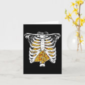 Skeleton rib kooi met pizza's Happy Halloween Day Kaart (Gele Bloem)