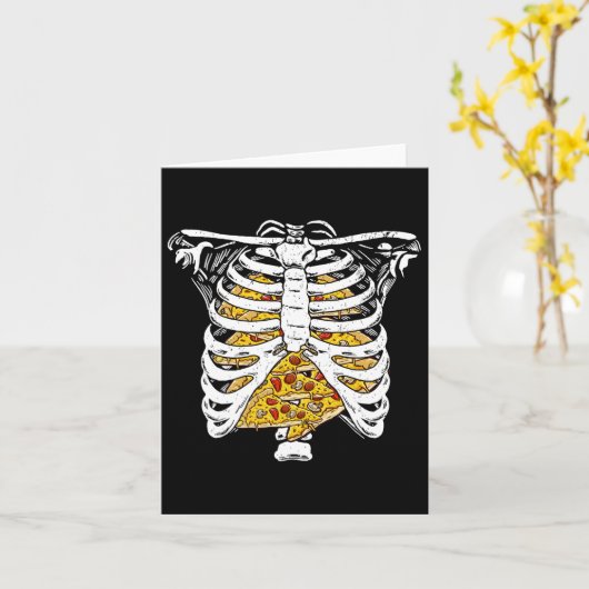 Skeleton rib kooi met pizza's Happy Halloween Day Kaart (Gele Bloem)