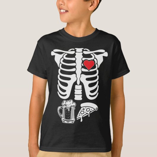 Skeleton Ribcage Röntgenmoederschap Pizza Hallowee T-shirt (Voorkant)