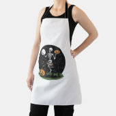 Skeleton Riding Black Cat Halloween Funny Pumpkin Schort (Insitu)