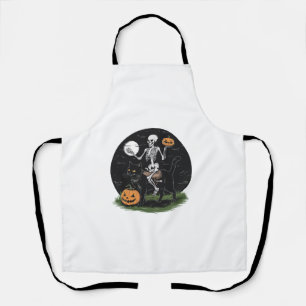 Skeleton Riding Black Cat Halloween Funny Pumpkin Schort