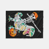 Skeleton Riding Dancing Dab Dinosaur T Rex Hallowe Fleece Deken (Voorkant (Horizontaal))