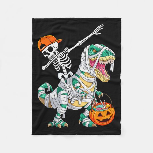 Skeleton Riding Dancing Dab Dinosaur T Rex Hallowe Fleece Deken (Voorkant)