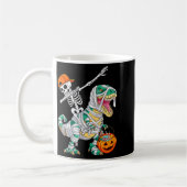 Skeleton Riding Dancing Dab Dinosaur T Rex Hallowe Koffiemok (Links)