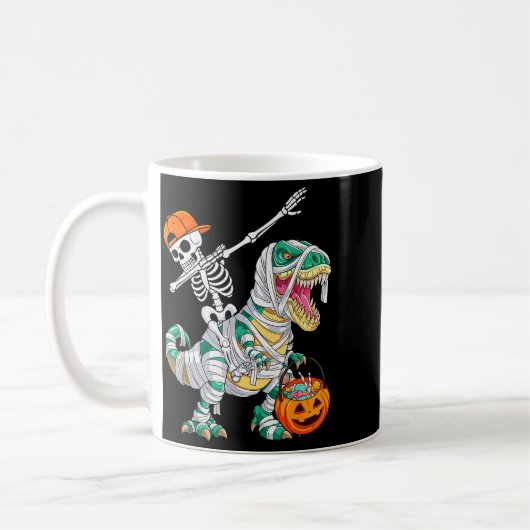 Skeleton Riding Dancing Dab Dinosaur T Rex Hallowe Koffiemok (Links)