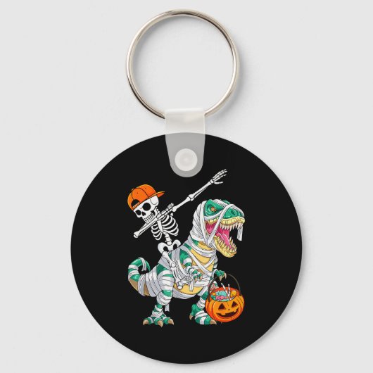 Skeleton Riding Dancing Dab Dinosaur T Rex Hallowe Sleutelhanger (Voorkant)