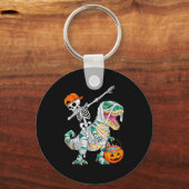 Skeleton Riding Dancing Dab Dinosaur T Rex Hallowe Sleutelhanger (Voorkant)