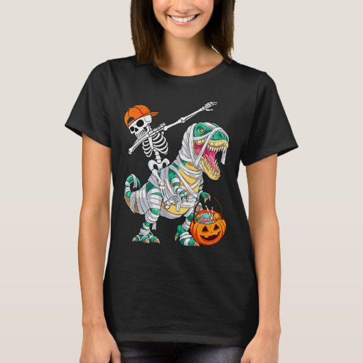 Skeleton Riding Dancing Dab Dinosaur T Rex Hallowe T-shirt (Voorkant)