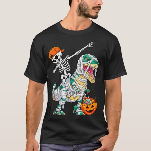 Skeleton Riding Dancing Dab Dinosaur T Rex Hallowe T-shirt (Voorkant)