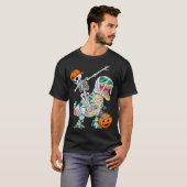 Skeleton Riding Dancing Dab Dinosaur T Rex Hallowe T-shirt (Voorkant volledig)