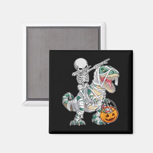 Skeleton Riding Dancing Dab Dinosaur Trex Hallowee Magneet (Voorkant / Achterkant)