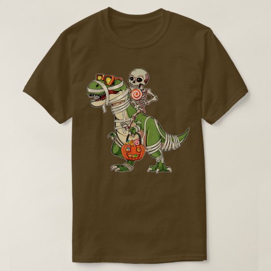 Skeleton Riding Dinosaur Halloween Candy Sweets Lo T-shirt (Design voorkant)