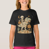 Skeleton Riding Dinosaur met Snoep T-shirt (Voorkant)