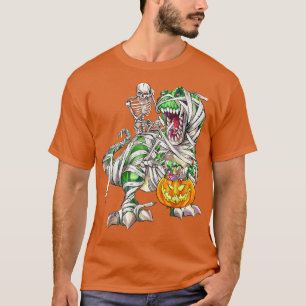 Skeleton Riding Dinosaur T re Mummy Scary Halowee T-shirt