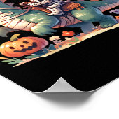Skeleton Riding Dragon Halloween Pumpkin Theme Kin Poster (Hoek)