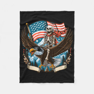 Skeleton Riding Eagle USA Amerikaanse 4th of July Fleece Deken