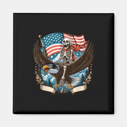 Skeleton Riding Eagle USA Amerikaanse 4th of July Magneet (Voorkant)
