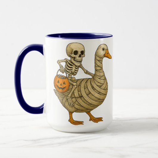 Skeleton Riding Mom Goose Halloween Funny Pumpkin Mok (Links)