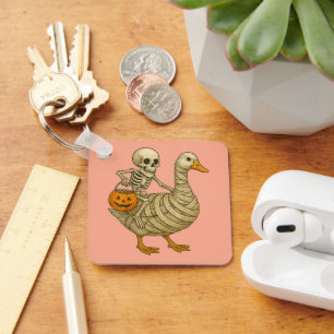 Skeleton Riding Mom Goose Halloween Funny Pumpkin Sleutelhanger