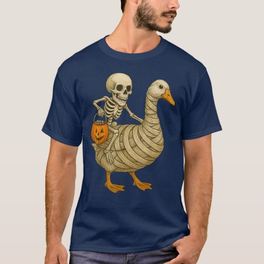 Skeleton Riding Mom Goose Halloween Funny Pumpkin T-shirt (Voorkant)