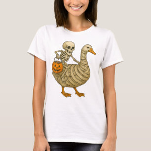 Skeleton Riding Mom Goose Halloween Funny Pumpkin T-shirt
