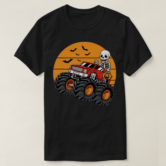 Skeleton Riding Monster Truck Halloween Costuum T-shirt (Design voorkant)