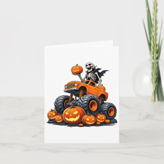 Skeleton Riding Monster Truck Halloween Pumpkin Ki Kaart (Voorkant)