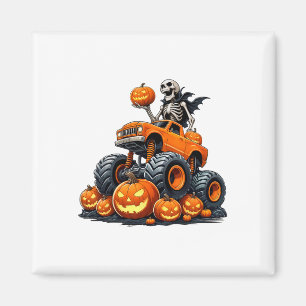 Skeleton Riding Monster Truck Halloween Pumpkin Ki Magneet