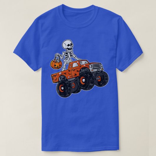 Skeleton Riding Monster Truck Lazy Halloween Costu T-shirt (Design voorkant)