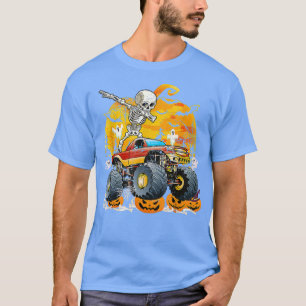 Skeleton Riding Monster Truck Pumpkin Funny Hallow T-shirt