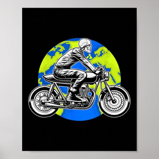 Skeleton Riding Motorcycle Earth Day Cool Red de w Poster (Voorkant)