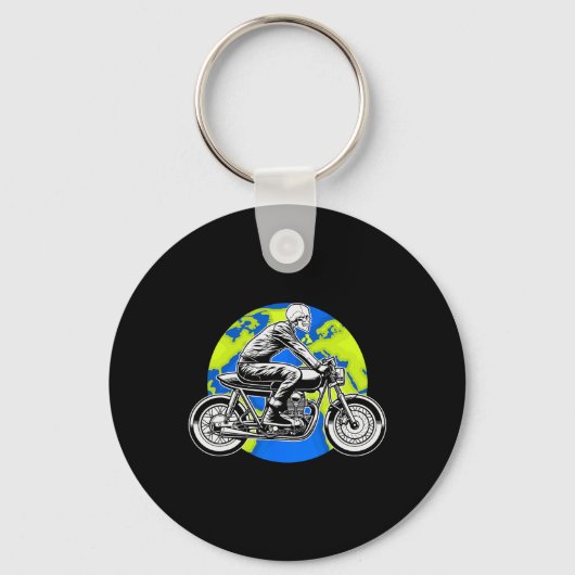 Skeleton Riding Motorcycle Earth Day Cool Red de w Sleutelhanger (Voorkant)